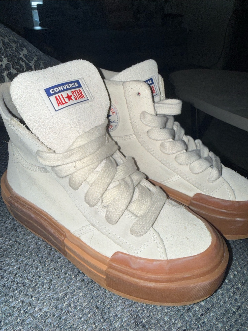 Converse High Top Sneakers in Cream with Brown Sole